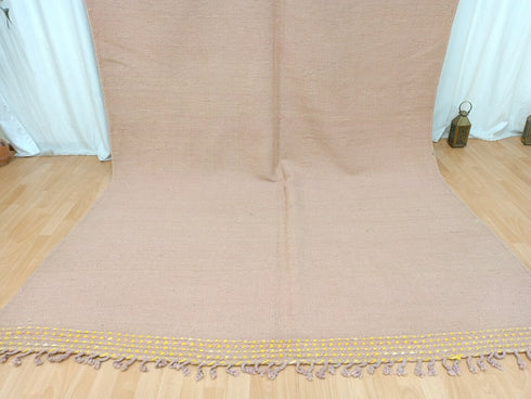 Salmon Flat-Weave Moroccan Rug | Kilim Boho Wool Carpet